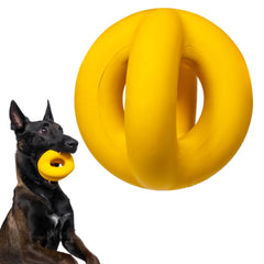 WoofBite Indestructible Ball close-up showing rugged natural rubber for power chewers