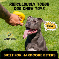 WoofBite Indestructible Ball in action as a dog chews aggressively