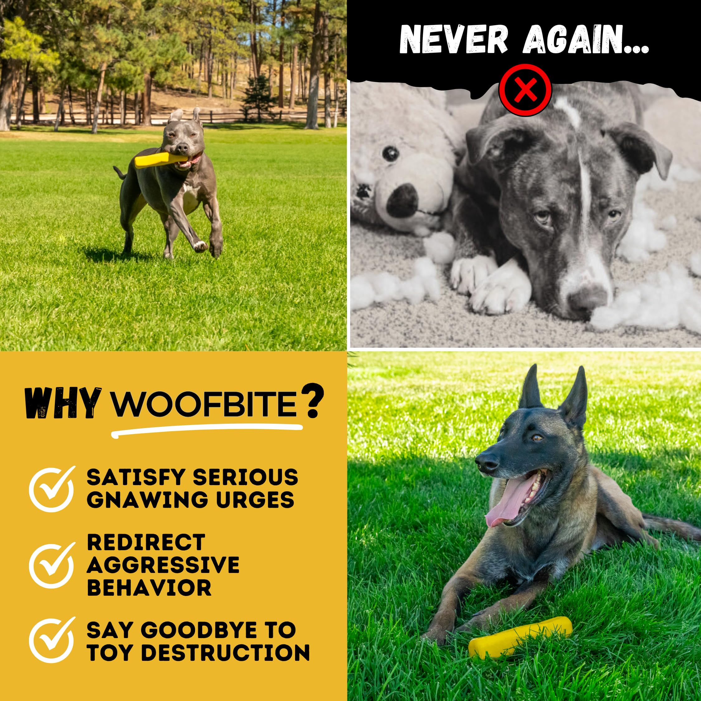 WoofBite Indestructible Stick Toy lifetime replacement reinforces long-lasting value for dogs and owners
