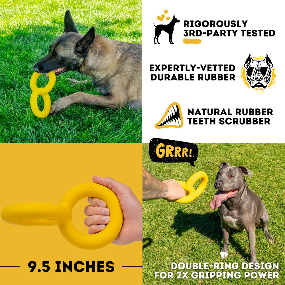 WoofBite Tug Rings show safe, non-toxic natural rubber for peace of mind during chewing.