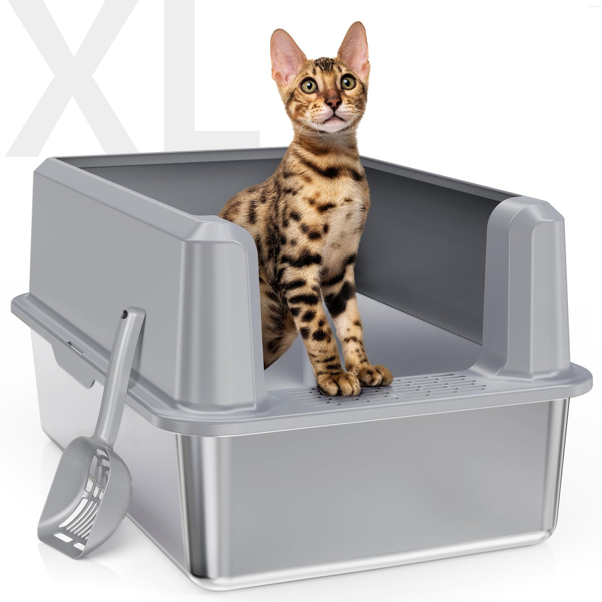 WoofiGo enclosed XL litter box front view showing spacious interior for big cats