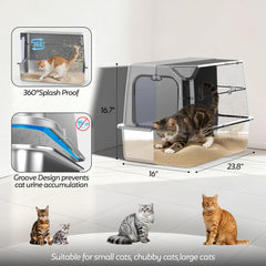 WoofiGo stainless steel litter pan close-up highlighting rust-resistant construction.