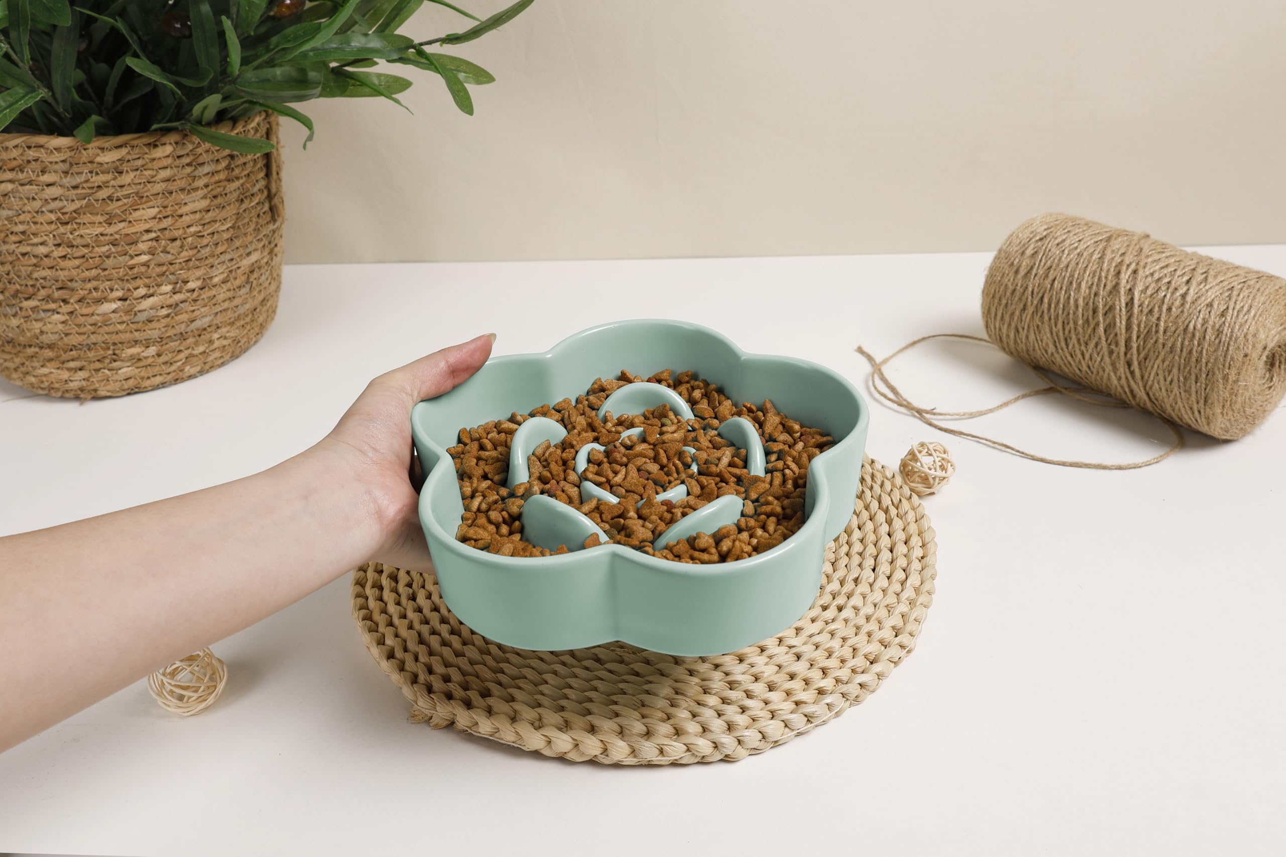 WoofinPets plum puzzle bowl used during quiet feeding sessions