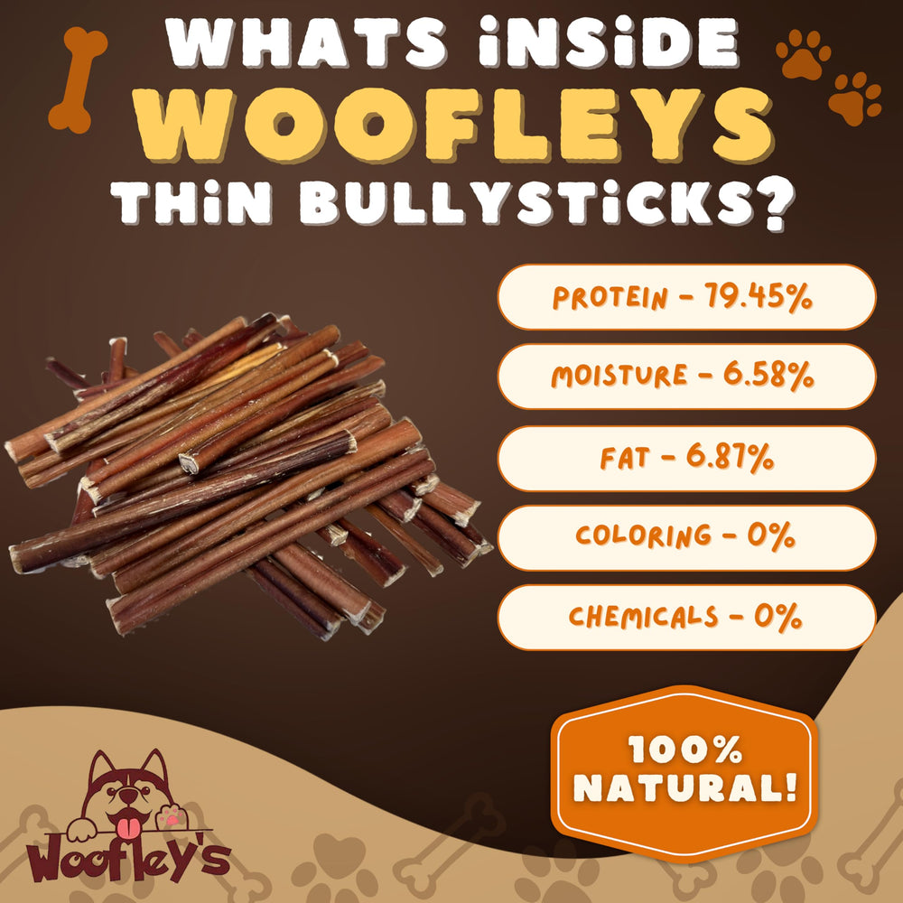 Woofley's bully sticks provide a satisfying chew that supports mental engagement.