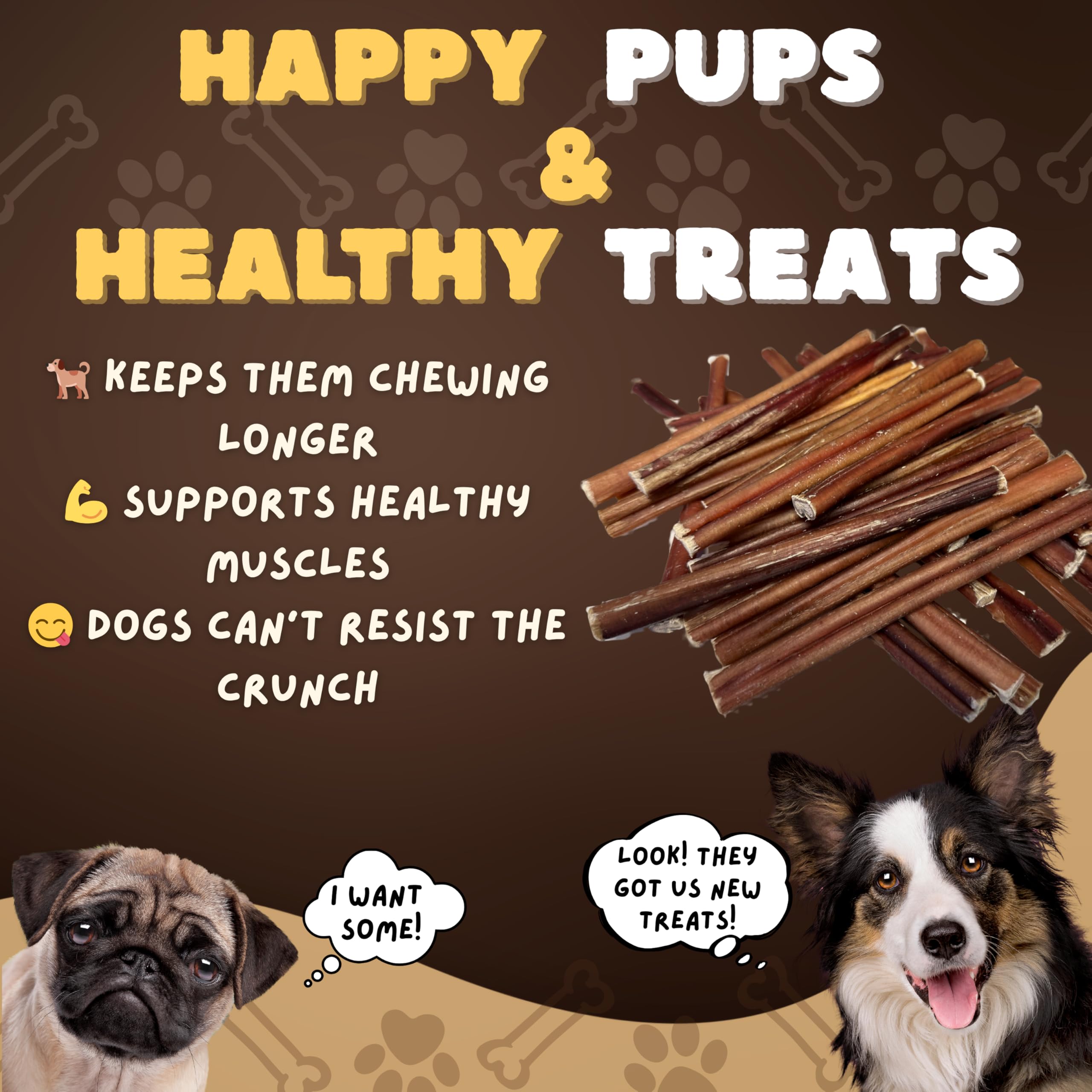 Woofley's bully sticks are sustainably sourced from grass-fed cattle.
