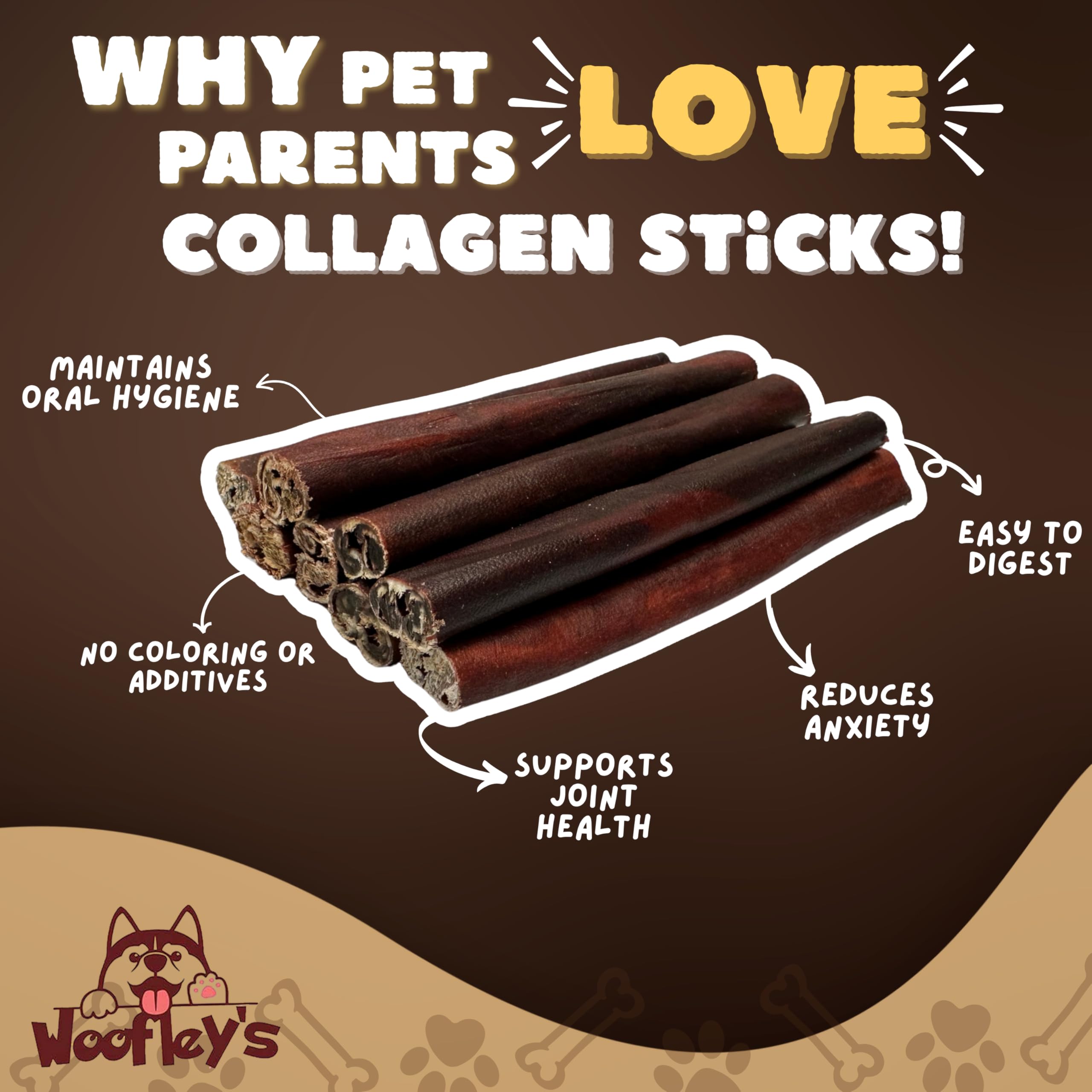 Woofley's collagen sticks 100-count bulk pack demonstrates value for ongoing chew sessions.