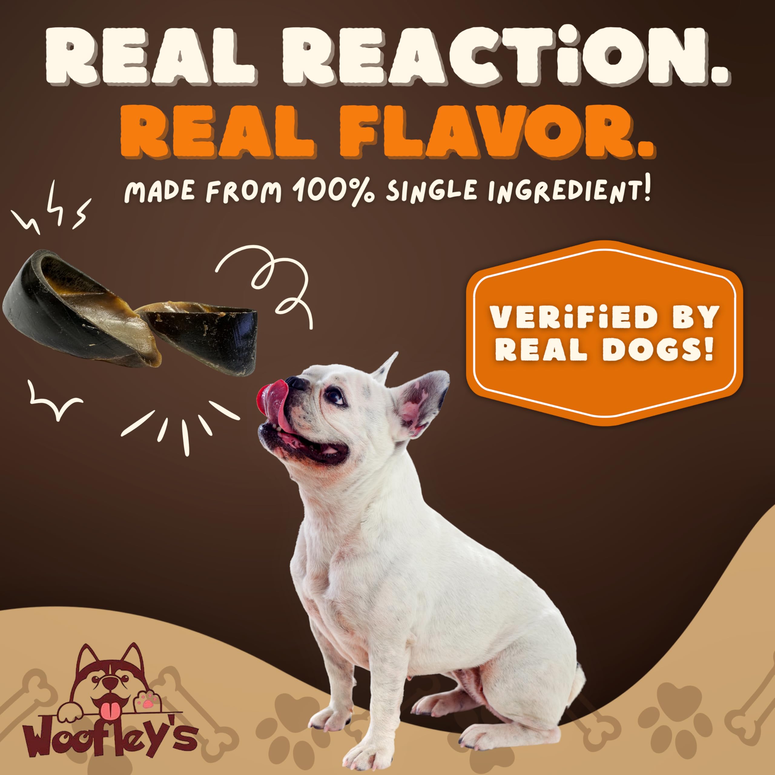 Woofley's cow hooves 50-count packaging photo demonstrates value and convenience