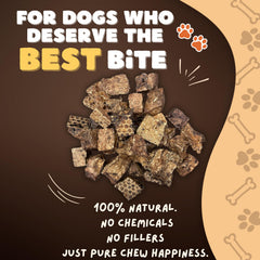 Woofley's Crunchy Lamb Lung Cubes closeup-plate – natural lamb lung texture ready for chewing