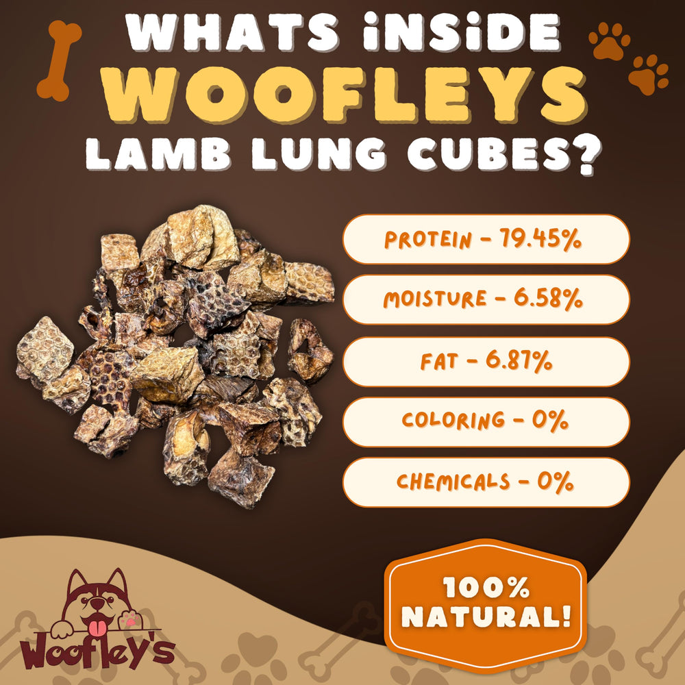 Woofley's Crunchy Lamb Lung Cubes dogs-chewing – satisfying crunch during playtime