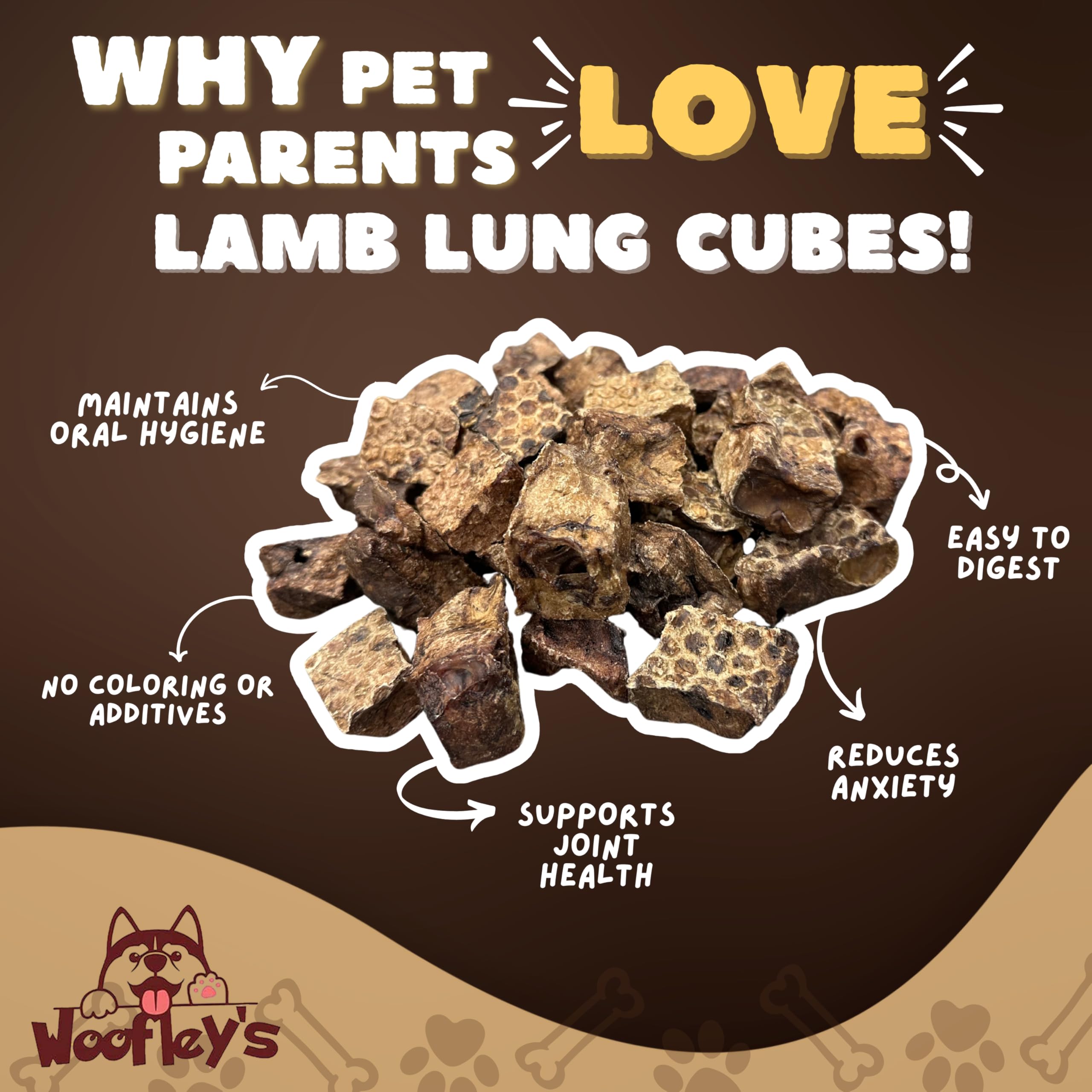 Woofley's Crunchy Lamb Lung Cubes serving-bowl – convenient portion for sharing sessions