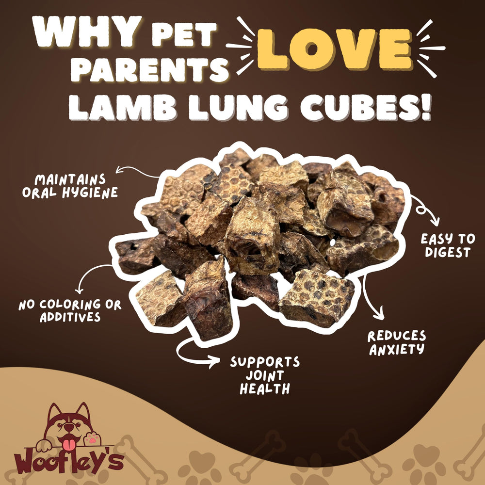 Woofley's Crunchy Lamb Lung Cubes serving-bowl – convenient portion for sharing sessions