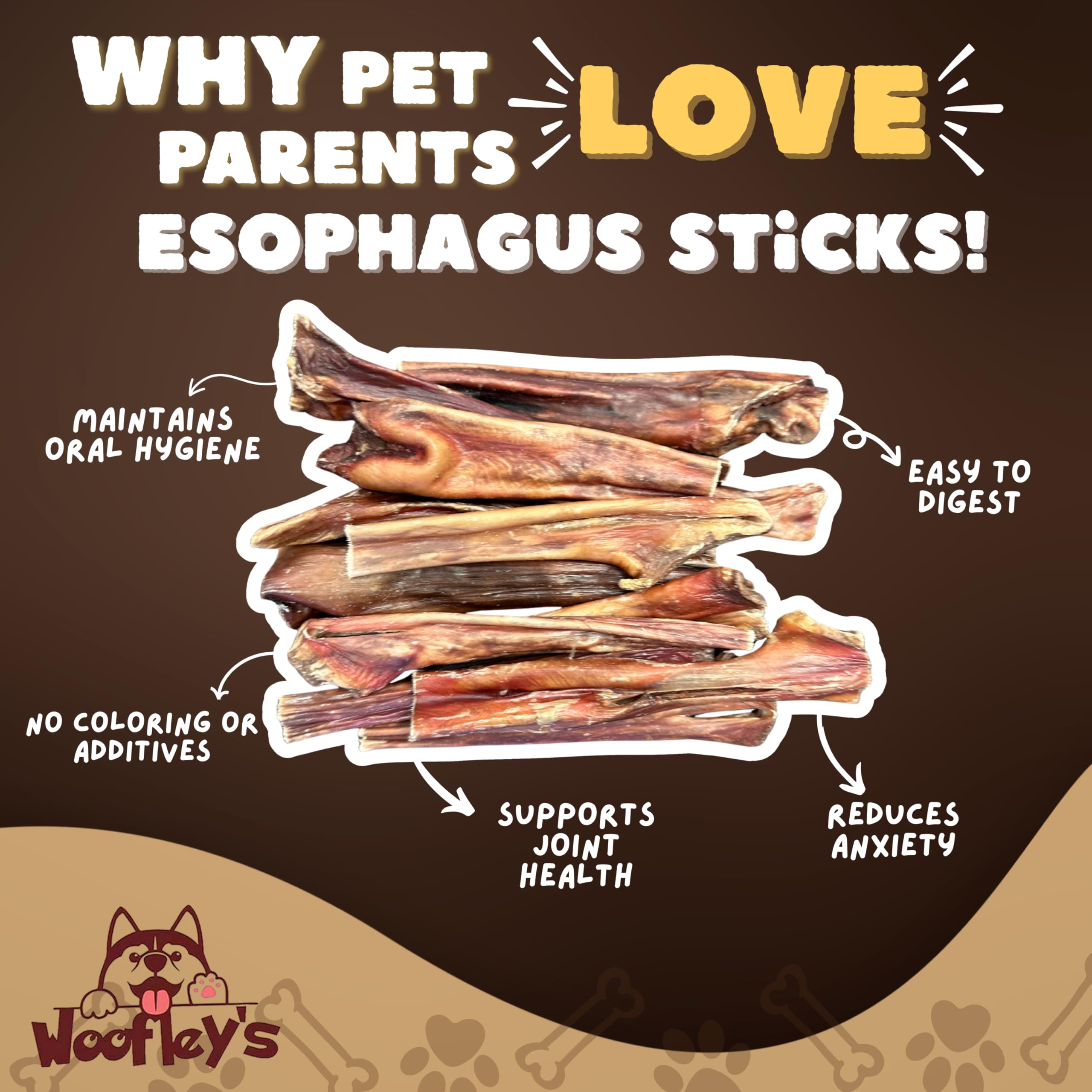 Woofley's Esophagus Stick single-ingredient label highlights simple, digestible chews.