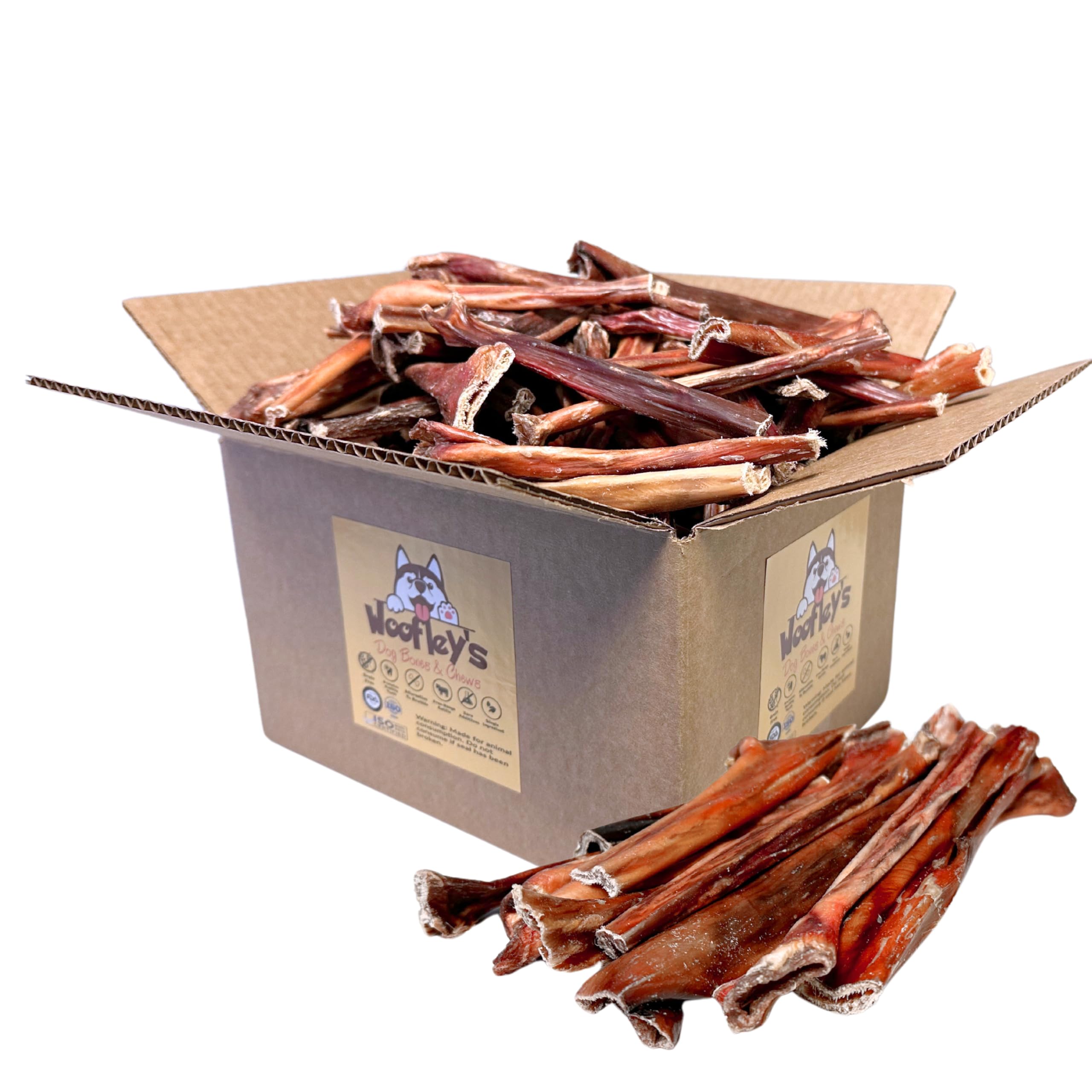 Woofley's Esophagus Stick packaging shows a 50-count box for bulk dog chews.