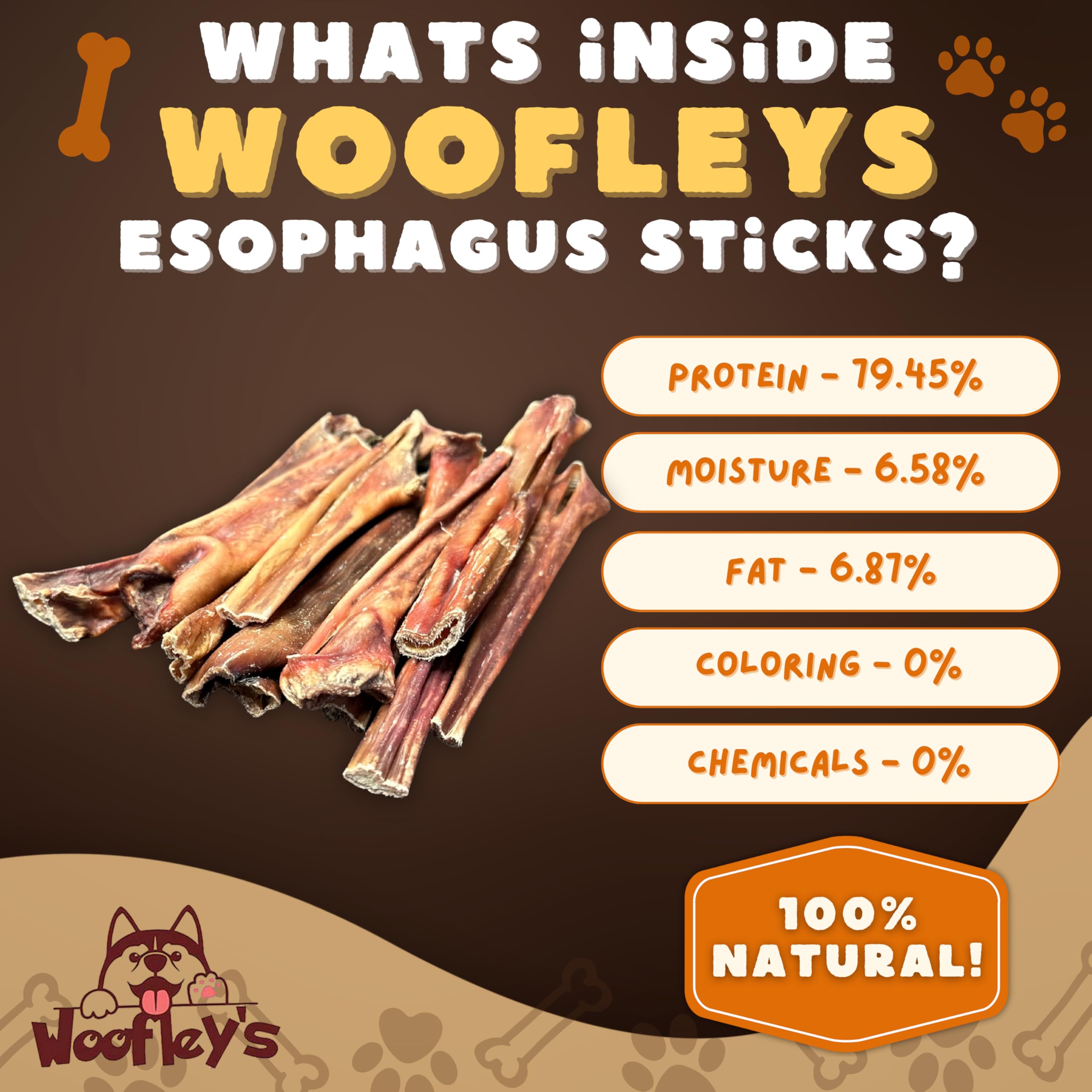 Woofley's Esophagus Stick dog-chewing-action shows long-lasting entertainment.