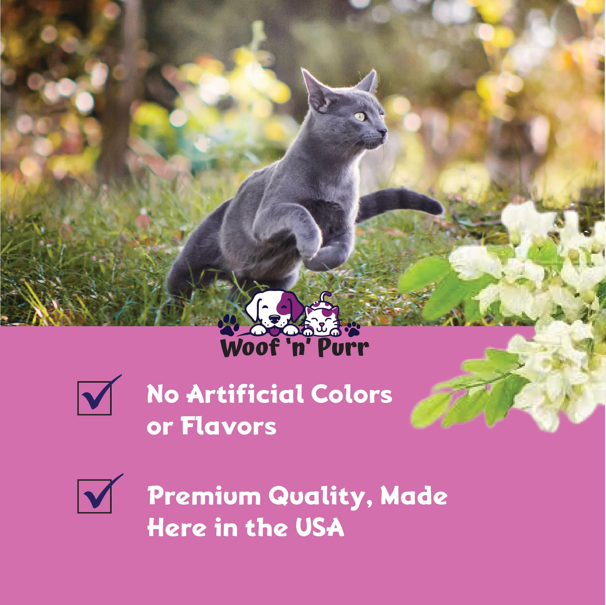Woof 'n' Purr immune support pour action demonstrates quick administration.