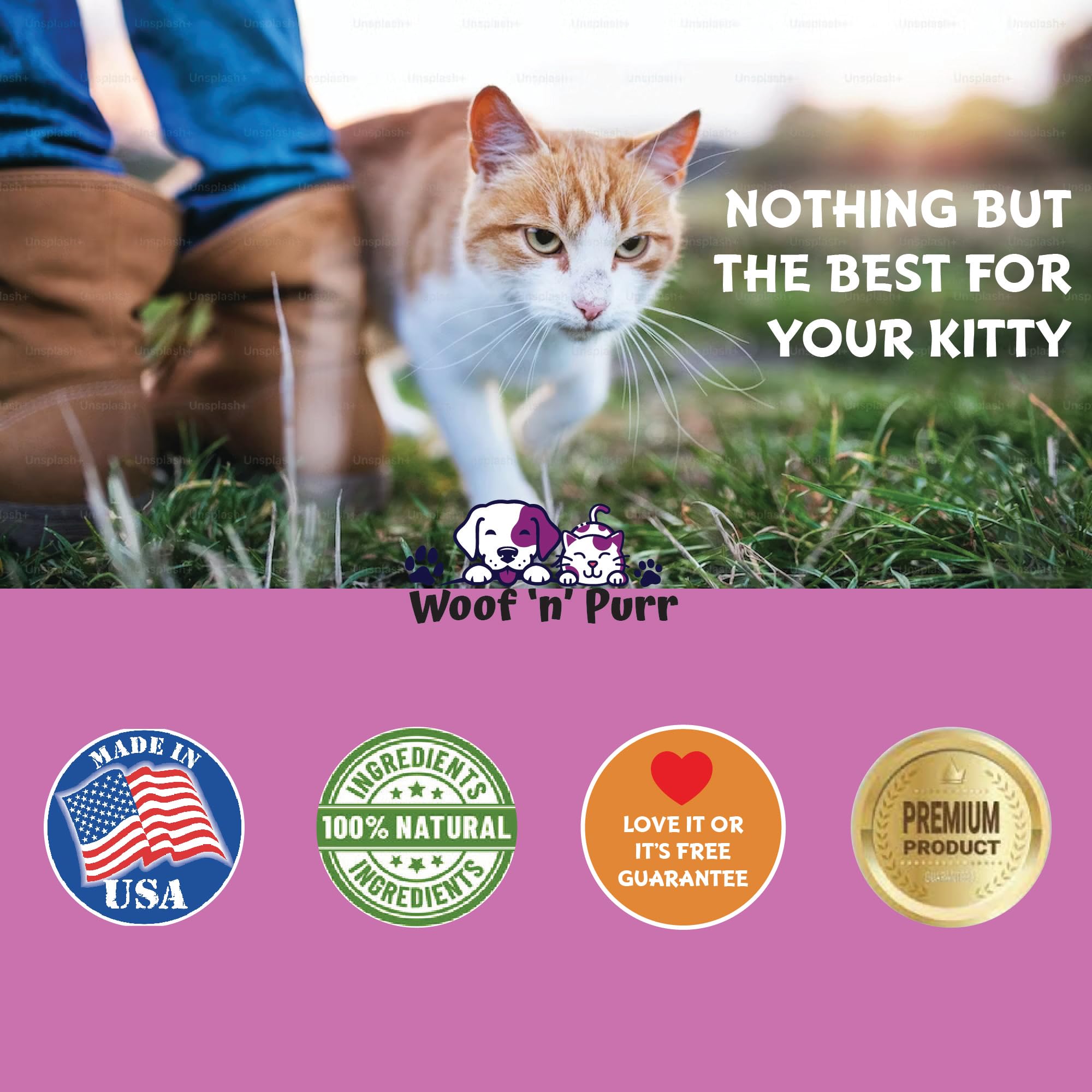 Woof 'n' Purr immune support tincture close-up shows ingredients and fast action.