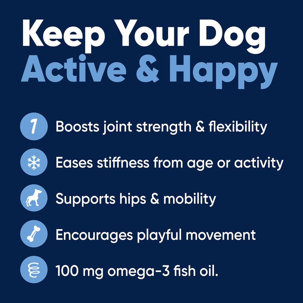Woofy glucosamine chondroitin omega-3 ingredients bottle shot helps joints