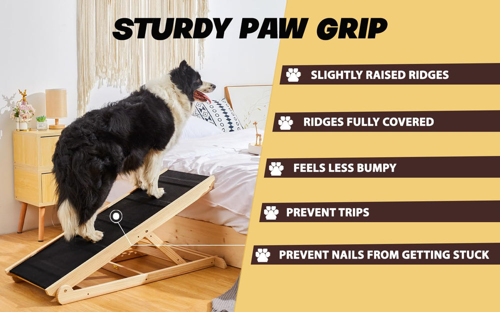 Woohoo Lab dog ramp arrives fully assembled for immediate use in living room.
