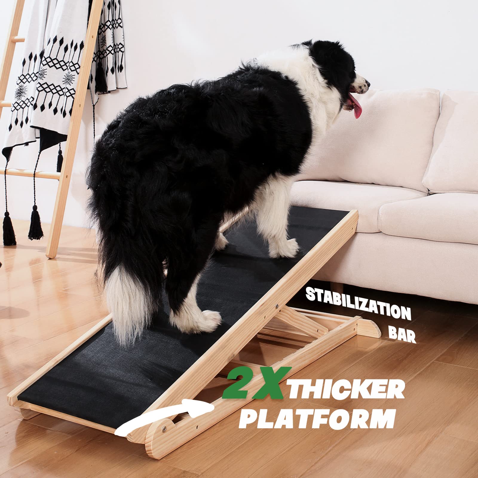 Woohoo Lab dog ramp six height settings enables gradual incline.