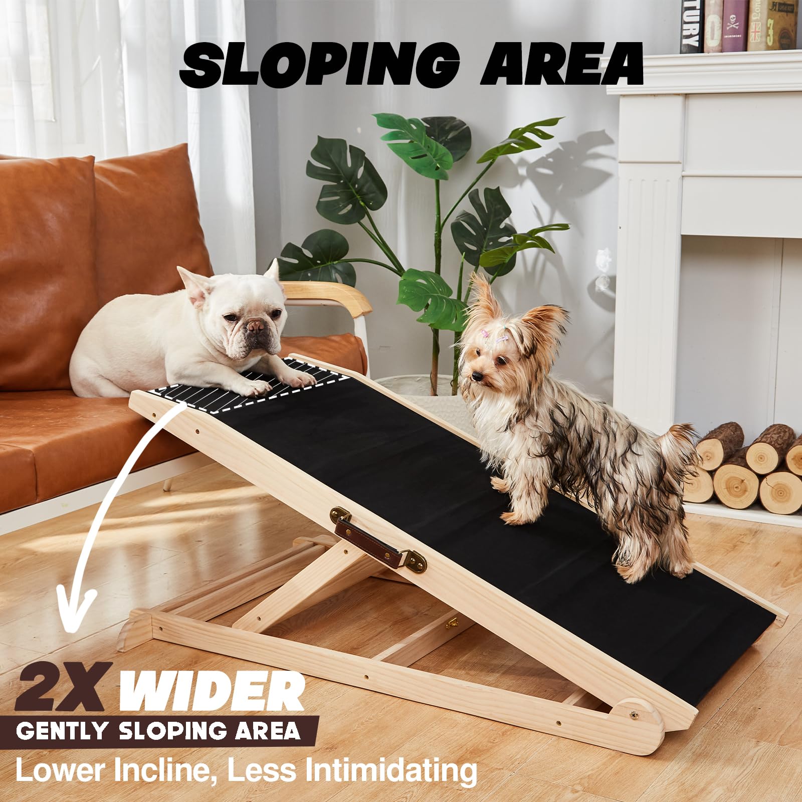 Woohoo Lab dog ramp offers six-height adjustments for varied furniture.