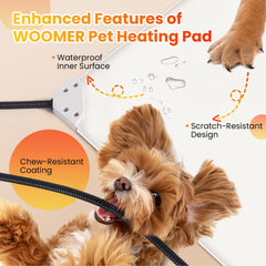 WOOMER pet heating pad XL 35x24 with steel-wrapped cord for chew resistance and safety.