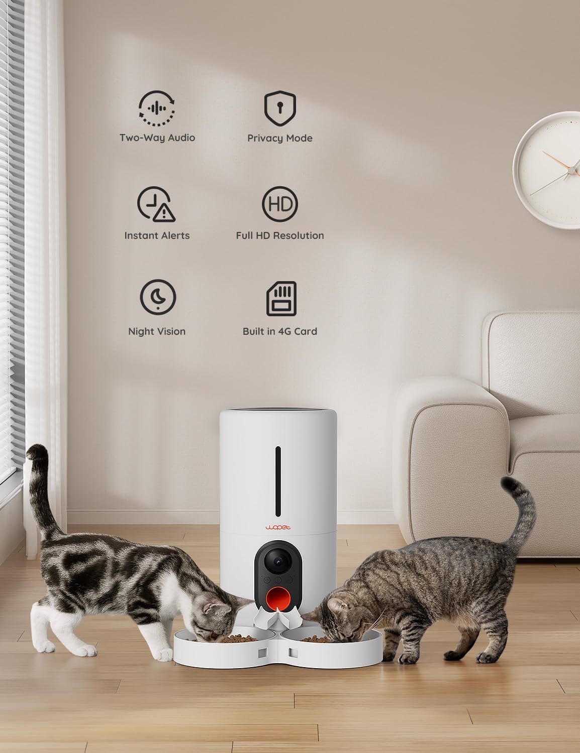 WOPET automatic feeder app control interface for remote meal scheduling.