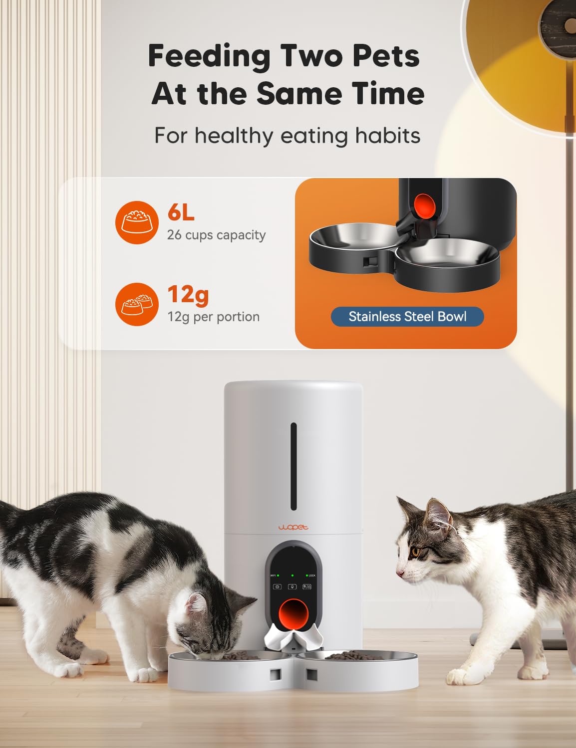 WOPET feeder with smart alerts for blocked or low food.