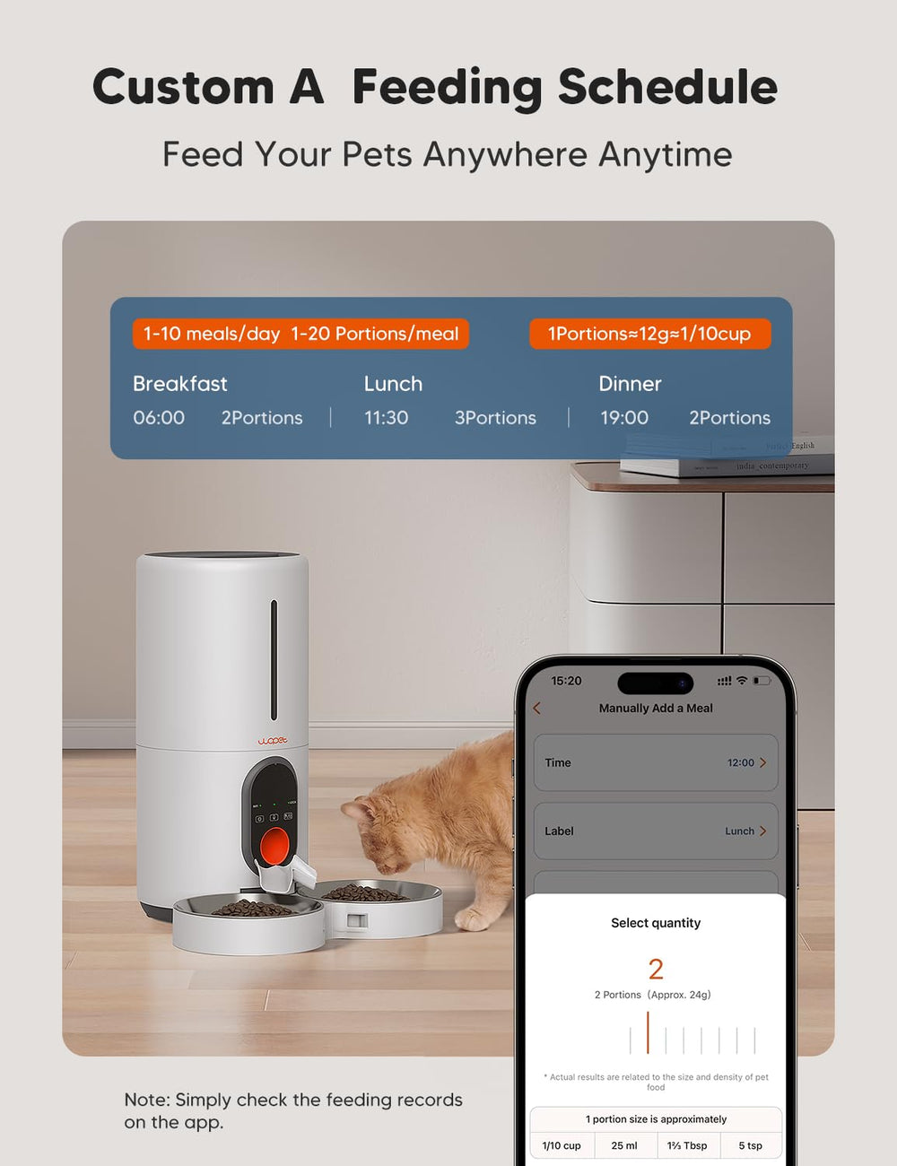 WOPET feeder with two-pets splitter enables calm shared meals.