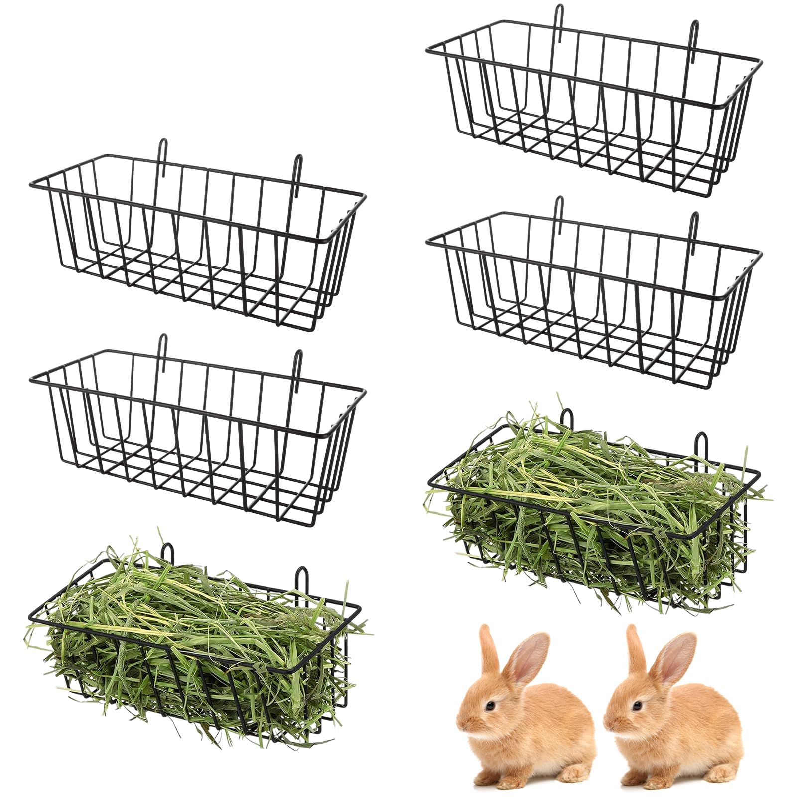 WOPPLXY six-pack rabbit hay feeders in black with wall-mount design