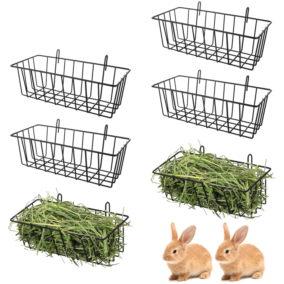 WOPPLXY six-pack rabbit hay feeders in black with wall-mount design