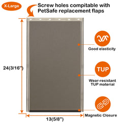 Wordcam dog door flap shown with PetSafe compatibility across doors.