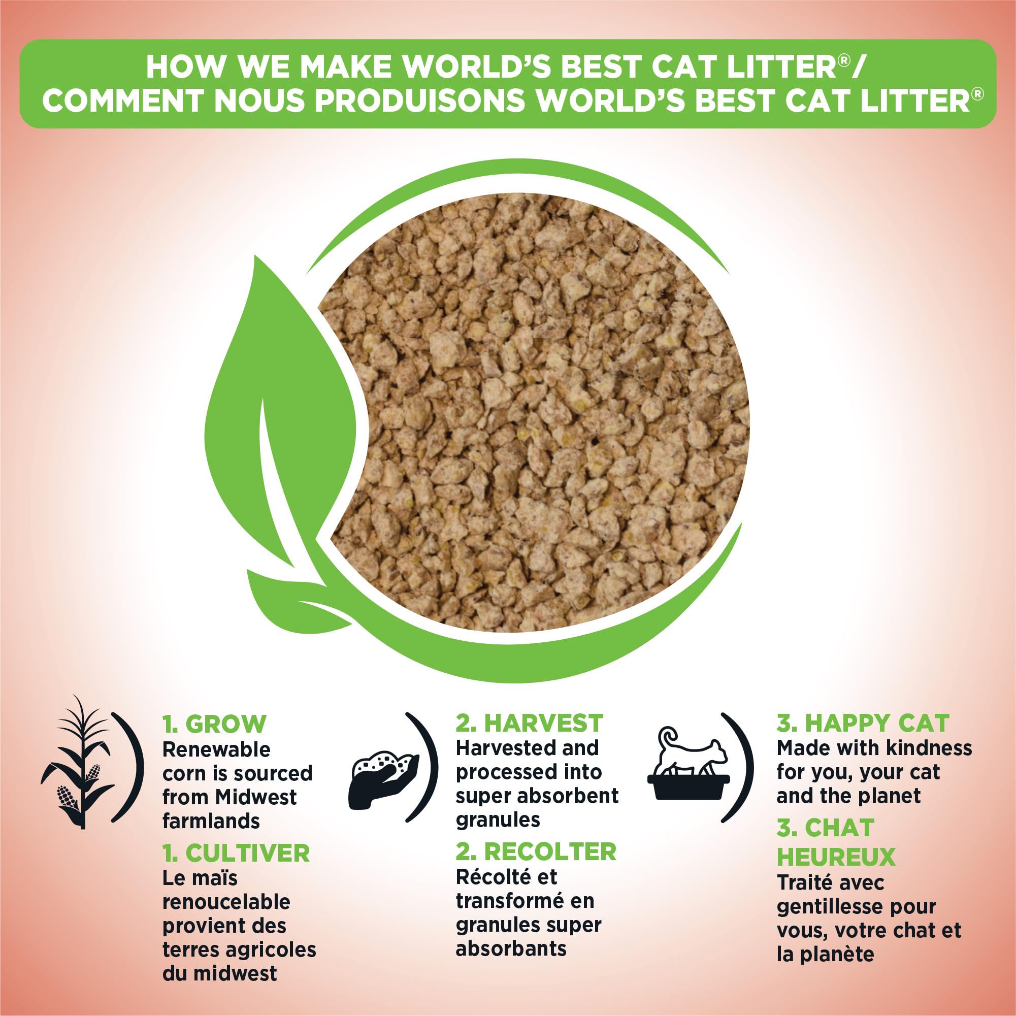 World's Best Cat Litter 14-pound bag label emphasizes natural corn-based formula