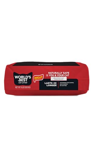 World's Best Cat Litter eight-pound bag shown ready-to-use for busy households.