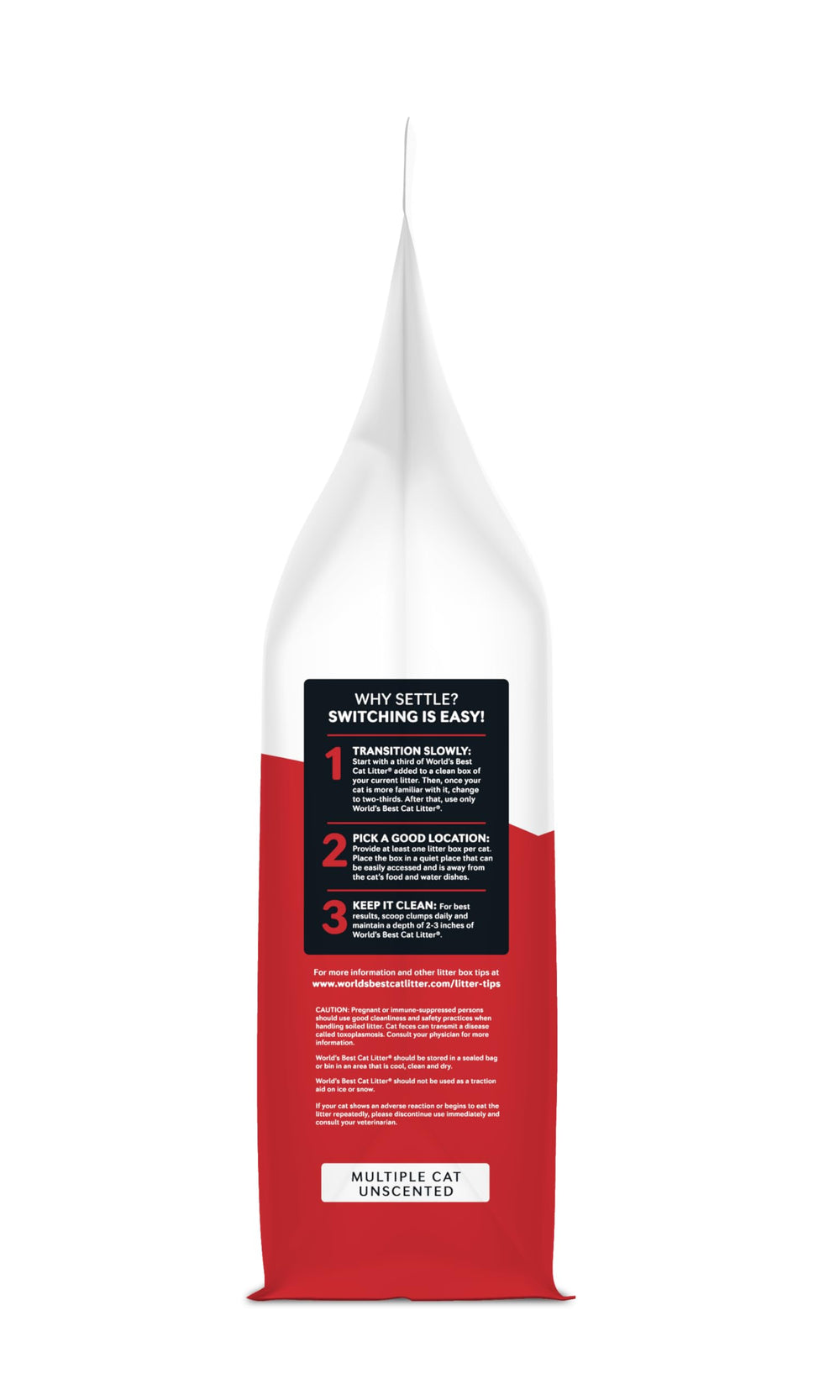 World's Best Cat Litter low-tracking texture close-up emphasizes mess-free living.