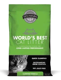 World's Best Cat Litter Original Series 14lb bag demonstrates quick clumping and odor control for easy scooping.