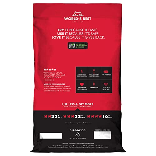 World's Best Cat Litter scoopable texture close-up demonstrates lightweight, easy scooping