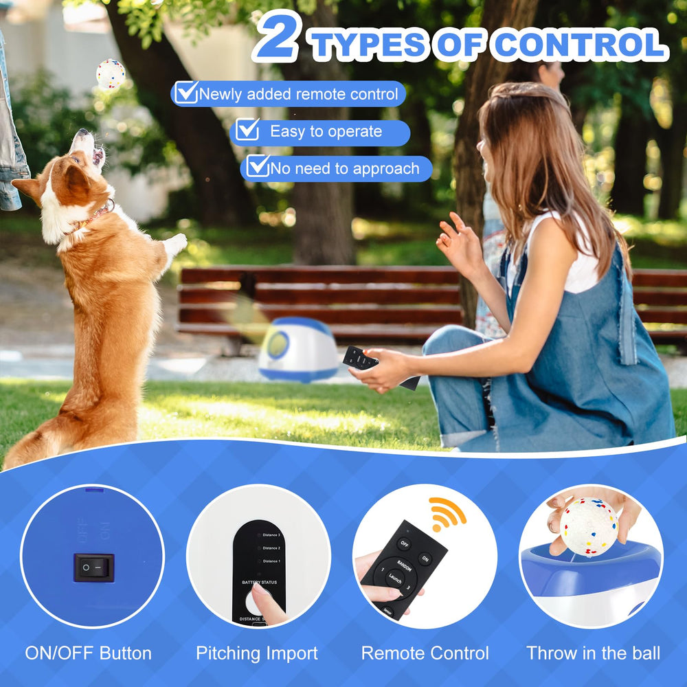 Wortade remote control operation shows convenient, hands-free ball throwing for hands-on pet play.