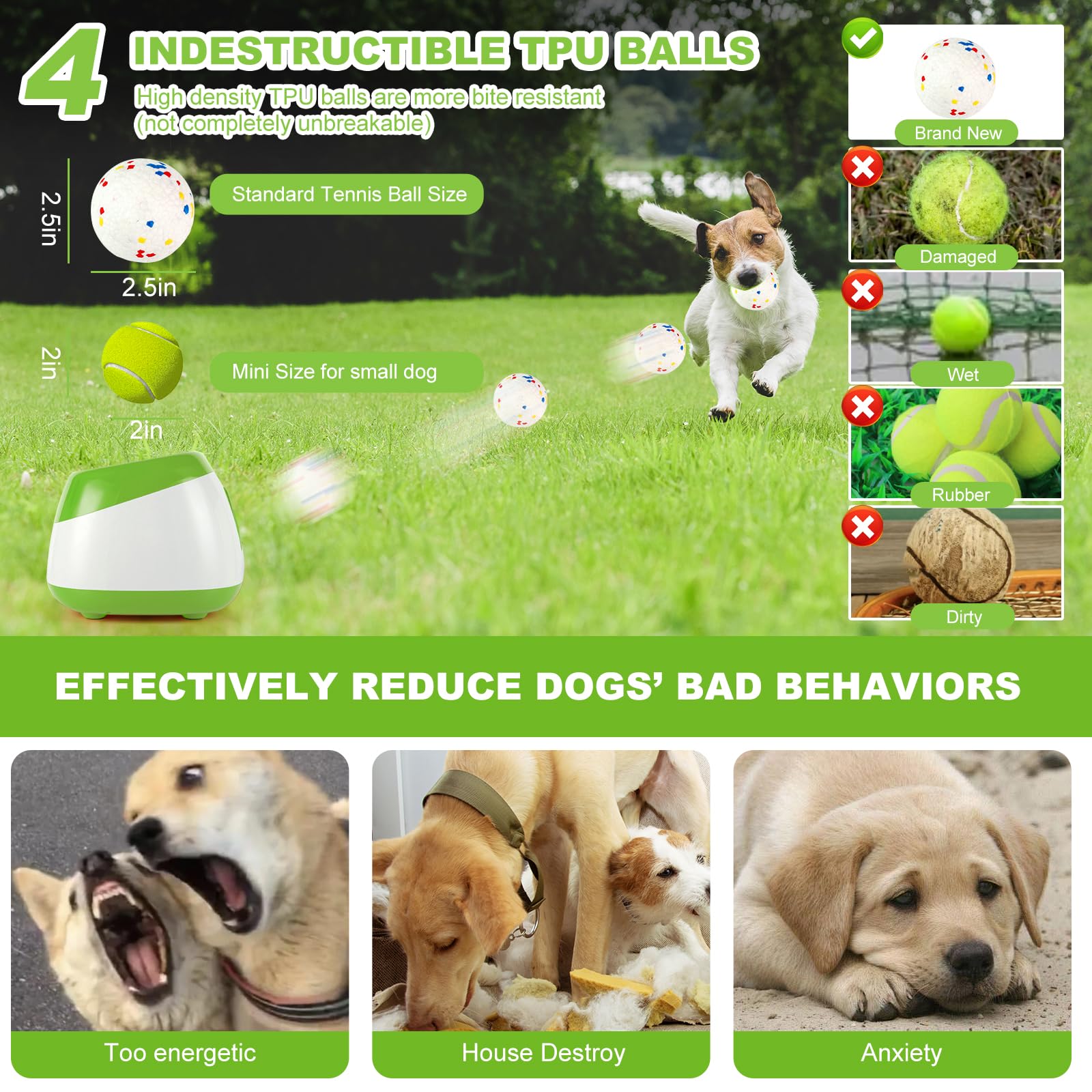 Wortade 4 x 2.5-inch balls showcase durability for aggressive chewers.
