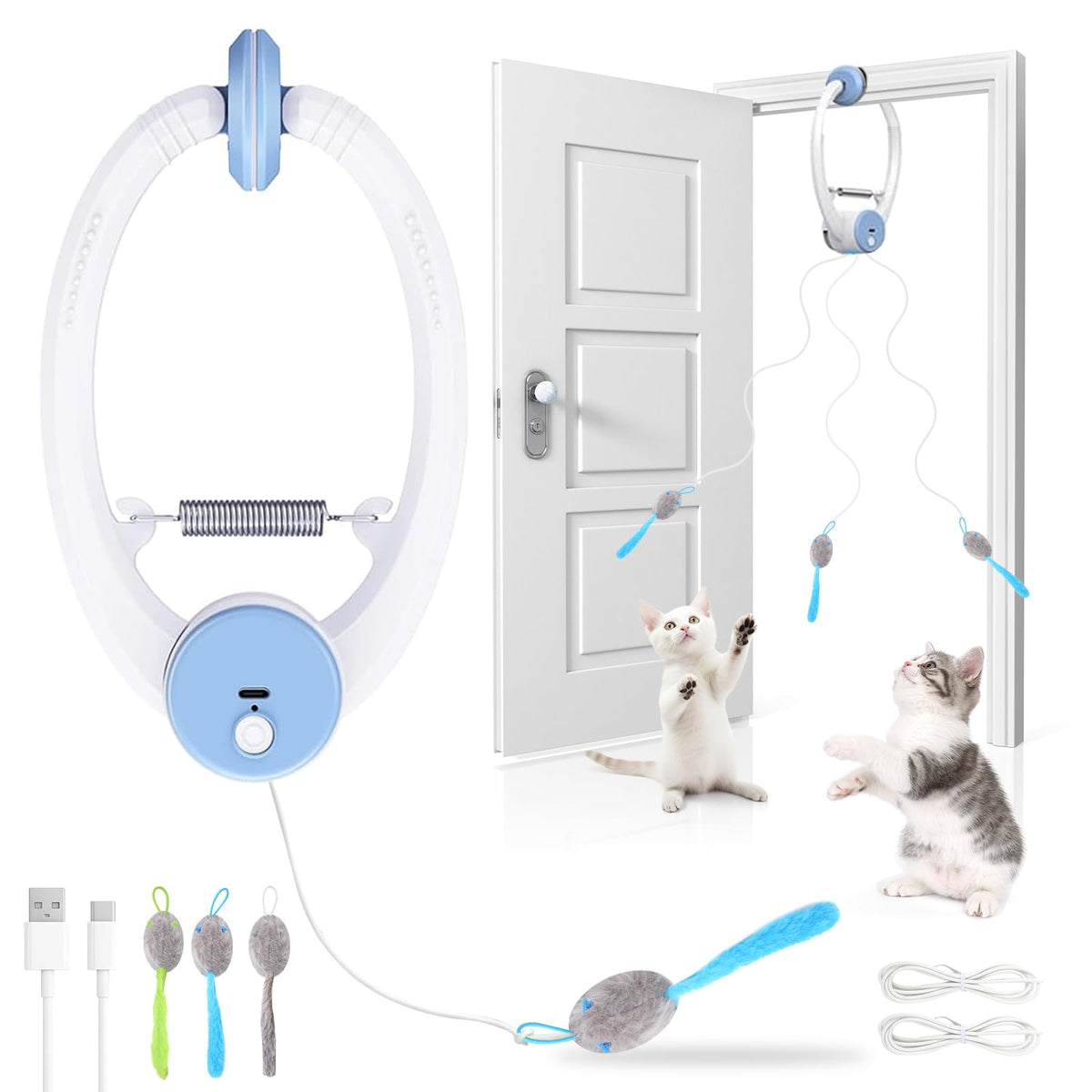 Wortade interactive cat toy door-frame hang demonstrates engaging motion for indoor cats