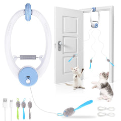 Wortade interactive cat toy door-frame hang demonstrates engaging motion for indoor cats