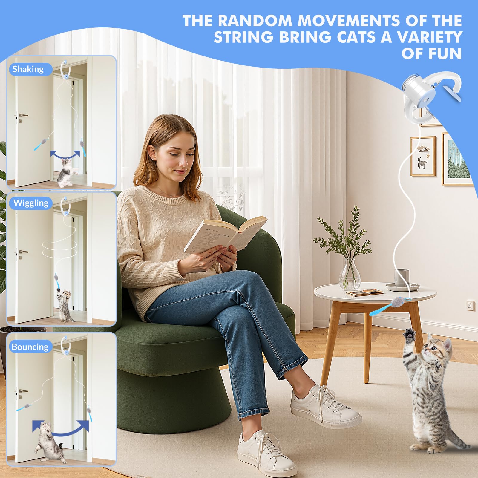 Wortade interactive cat toy ropes and feather mice provide durable, adjustable play for curiosity