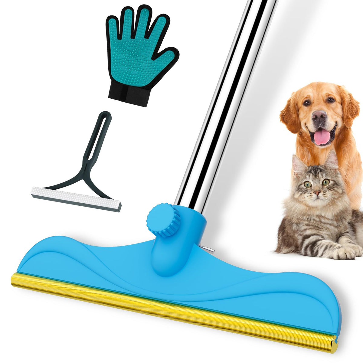 WOSWOK 3in1 carpet rake with 60-inch extendable handle for deep pet hair removal.