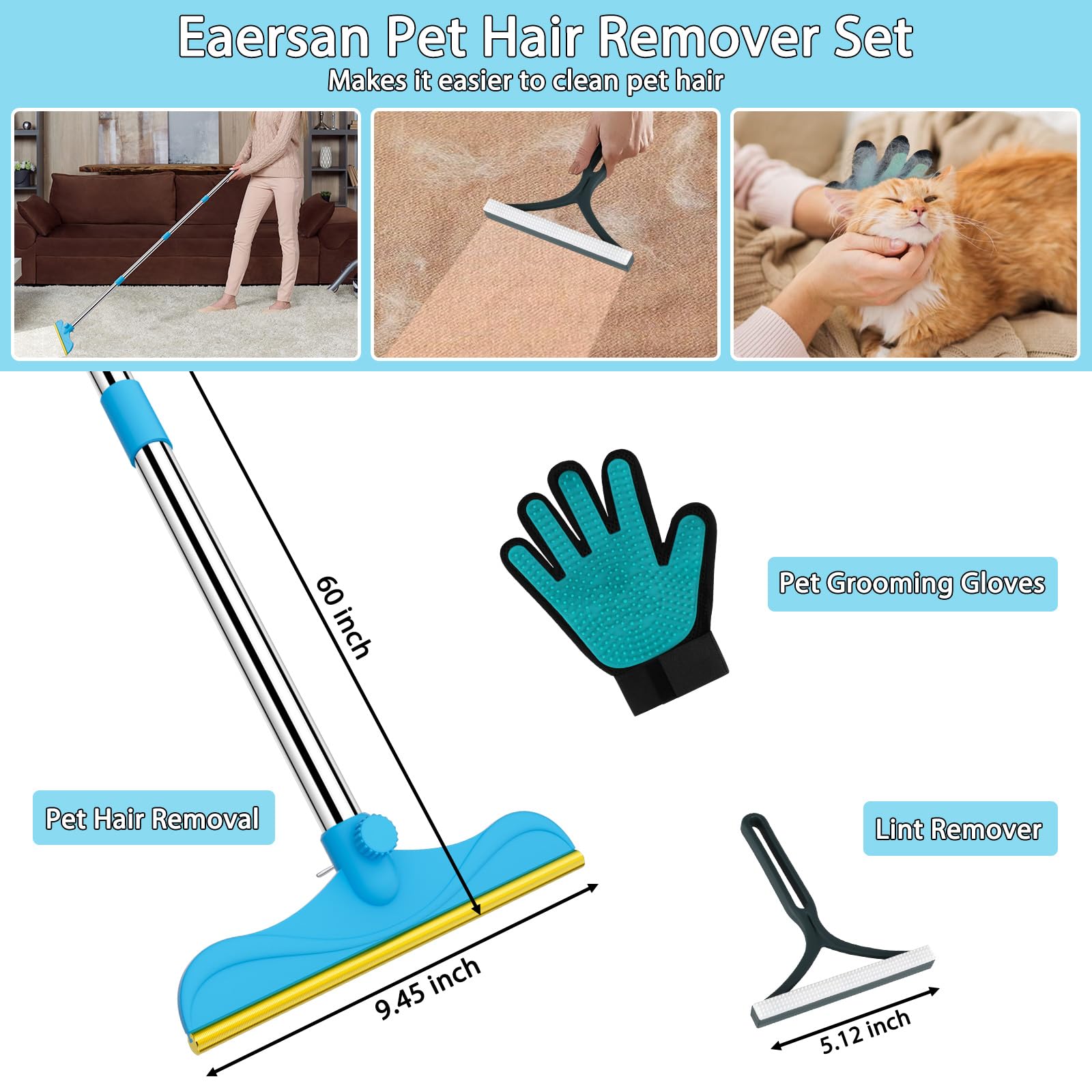 WOSWOK copper-tined rake digs deep to lift embedded fur and debris.