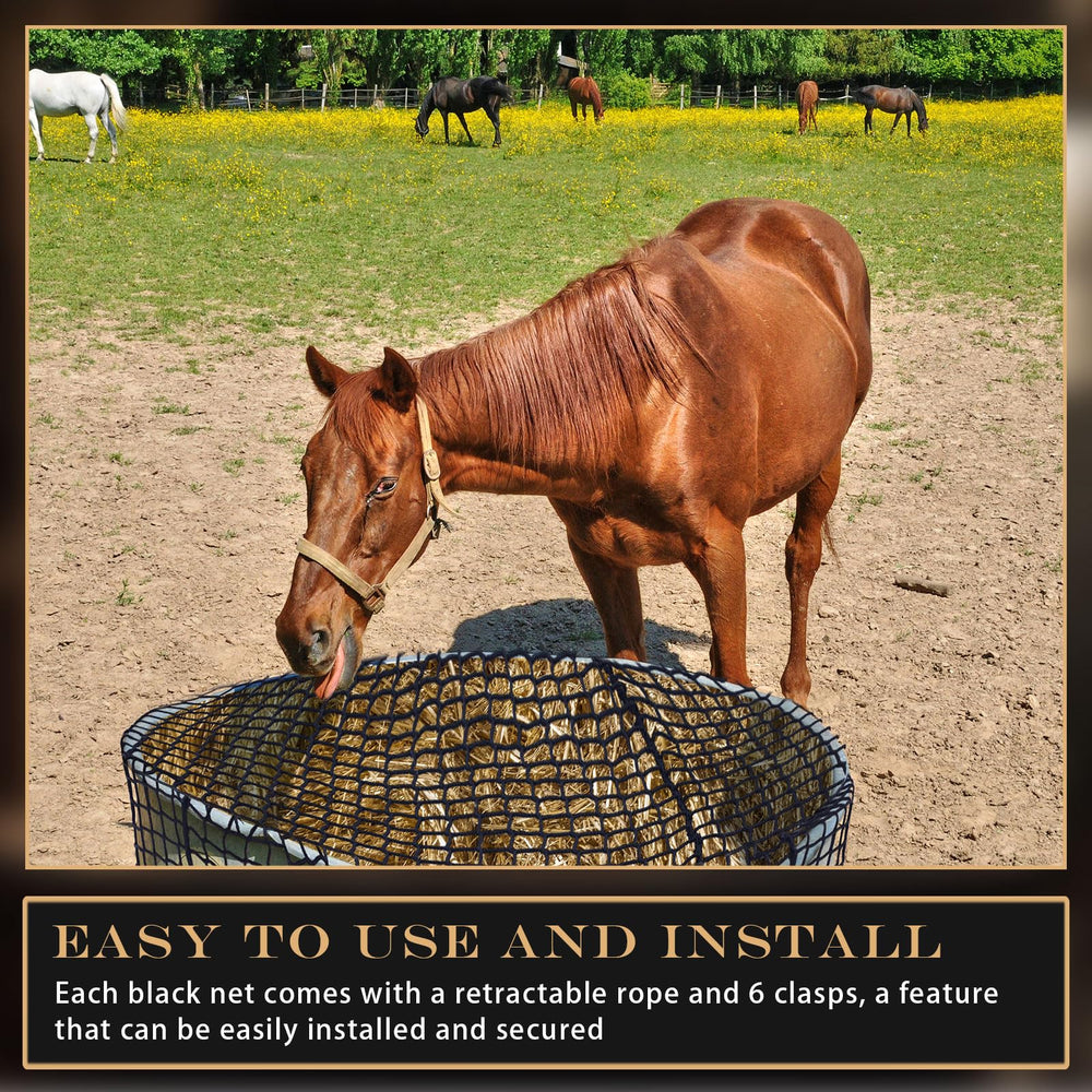 Wowangce hay nets in black durable polyester withstand sun and wear.