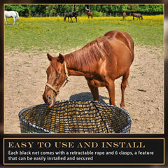Wowangce hay nets in black durable polyester withstand sun and wear.