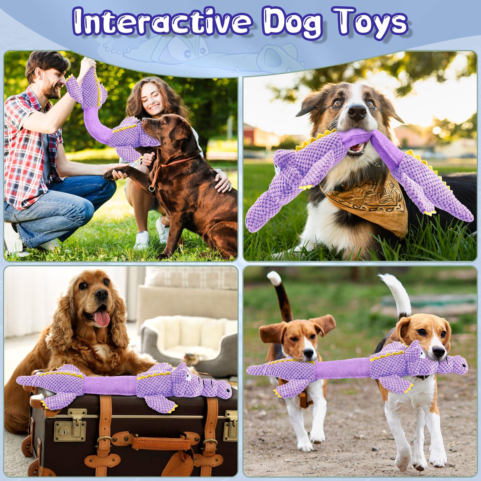 WOWBALA purple plush dog toy is machine washable for easy cleaning