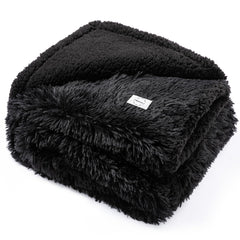 Wowchine black pet calming couch throw blanket top view shows cozy lounging for pets.