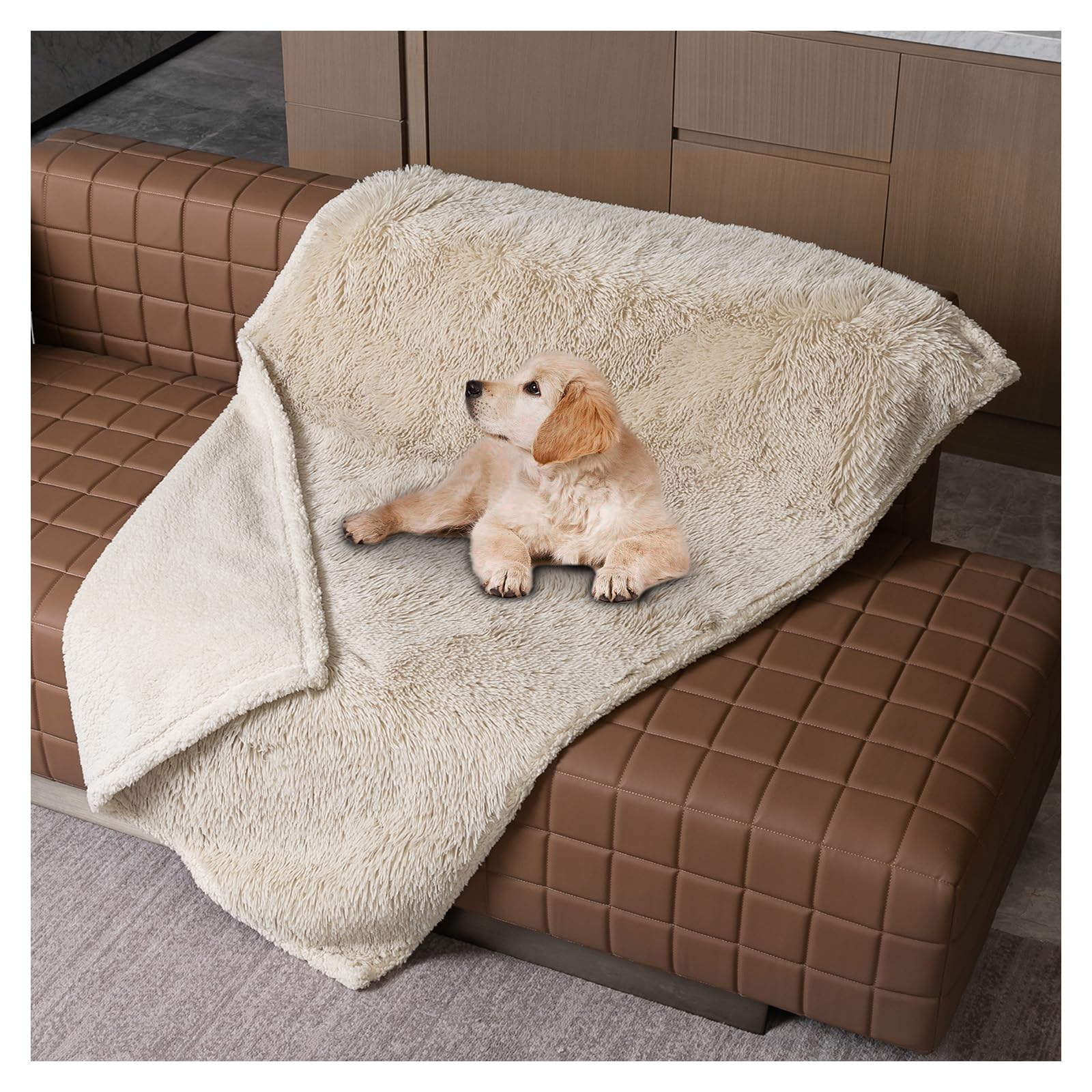 Wowchine calming dog blanket waterproof inner layer keeps surfaces dry.