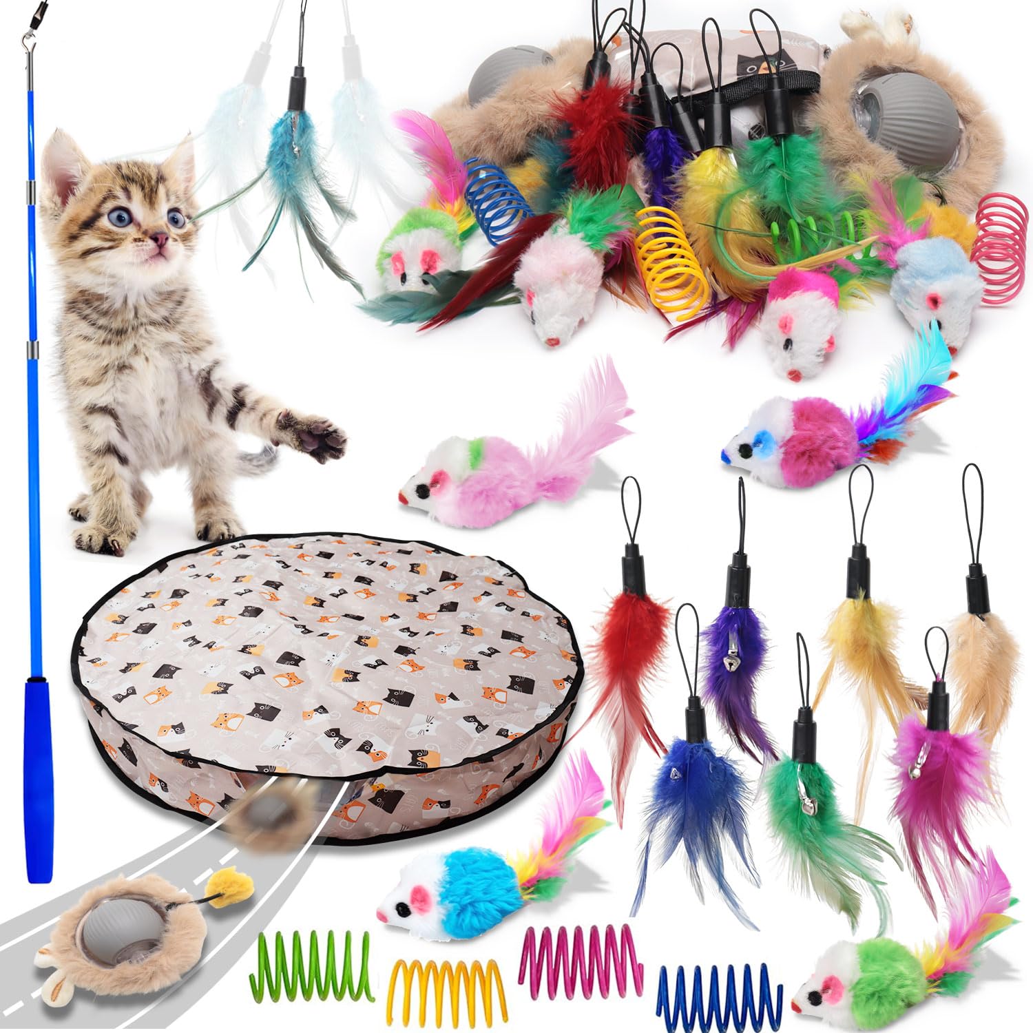 WOWF cat toys pack springs: vibrant springs engage play and burn energy for indoor cats.
