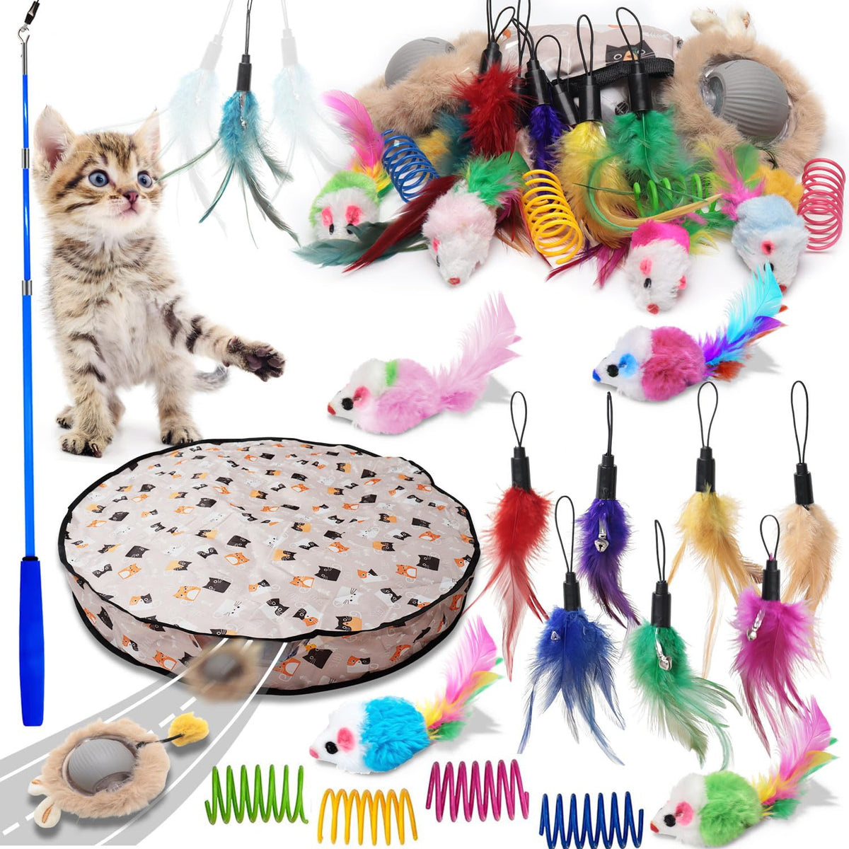 WOWF cat toys pack springs: vibrant springs engage play and burn energy for indoor cats.
